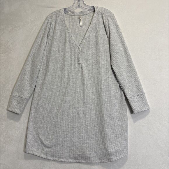 Soma Women's Nightshirt Gray Thermal Waffle Knit Henley Stretch Gown Size XXL - Picture 1 of 14